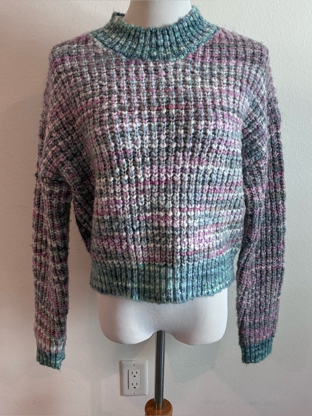 Spiritual Gangster Chunky Knit Space Dye Cropped Sweater Small Pastel Cozy‎